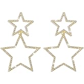 Sliver Star Stud Earrings for Women Rhinestone Big Star Dangle Earrings Lightweight Crystal Dangle Earrings Dainty Fashion Earring Party Jewelry Gifts