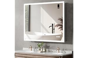 40"x32" Medicine Cabinet Mirror, LED Lighted Medicine Cabinet with Electrical Outlet＆USB, Anti-Fog, 3 Colors Temperature Step