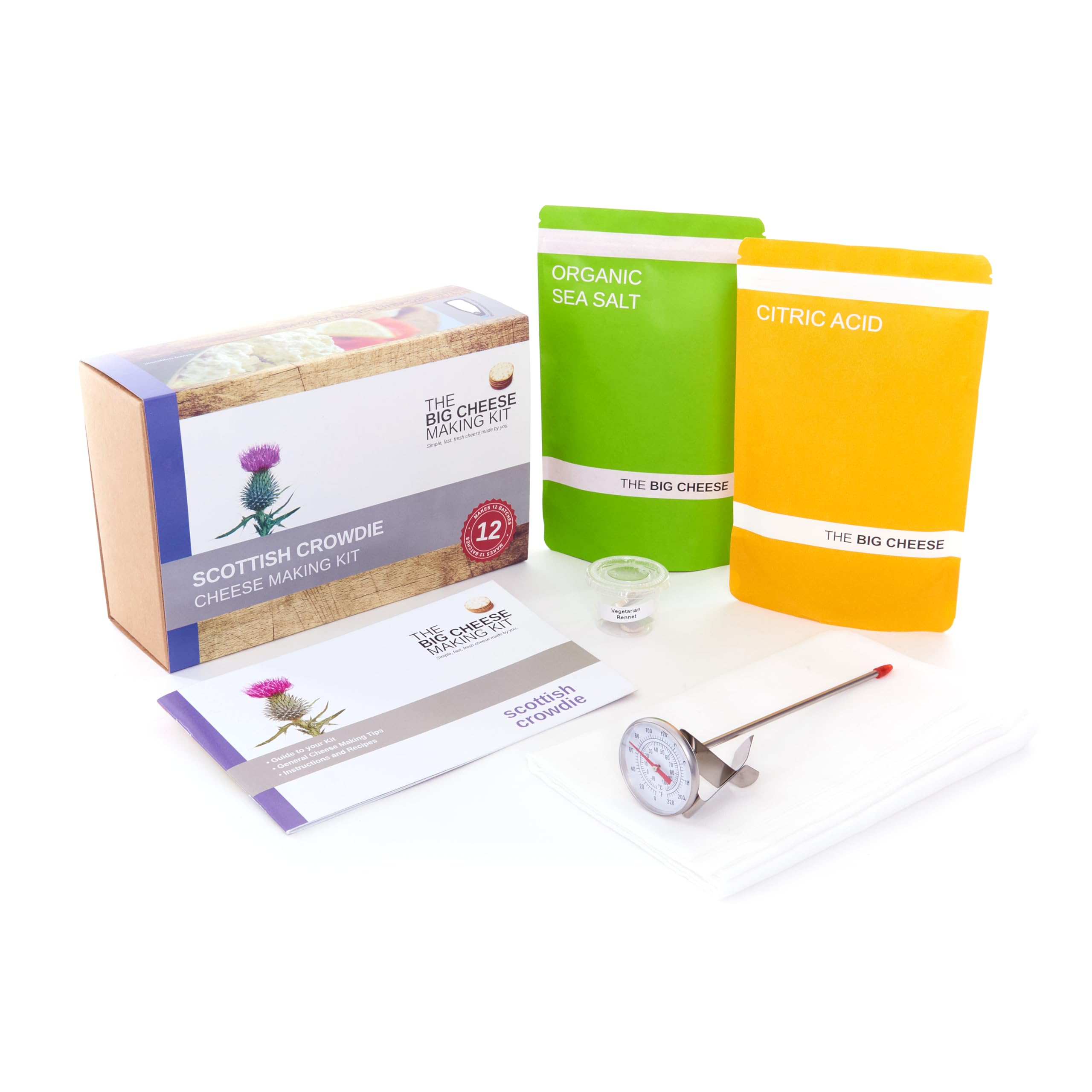 Make Your Own Cheese Kit with The Scottish Crowdie Easy Cheese Making Kit - Fresh and Gluten-Free Vegetarian Cheese Kit - Includes Recipe Book, Step-by-Step Instructions, and other Ingredients (450g)