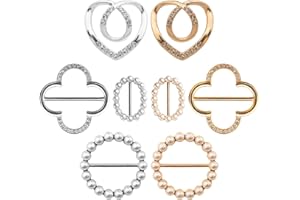 Atarasia 8-Pack Cute Scarf Ring, Premium Shirt Tie Clips for Women Clothing accessories, 4 Elegant Styles T-shirt Waist Cinch Clip Buckles with Rhinestone Accents (Gold/Silver)