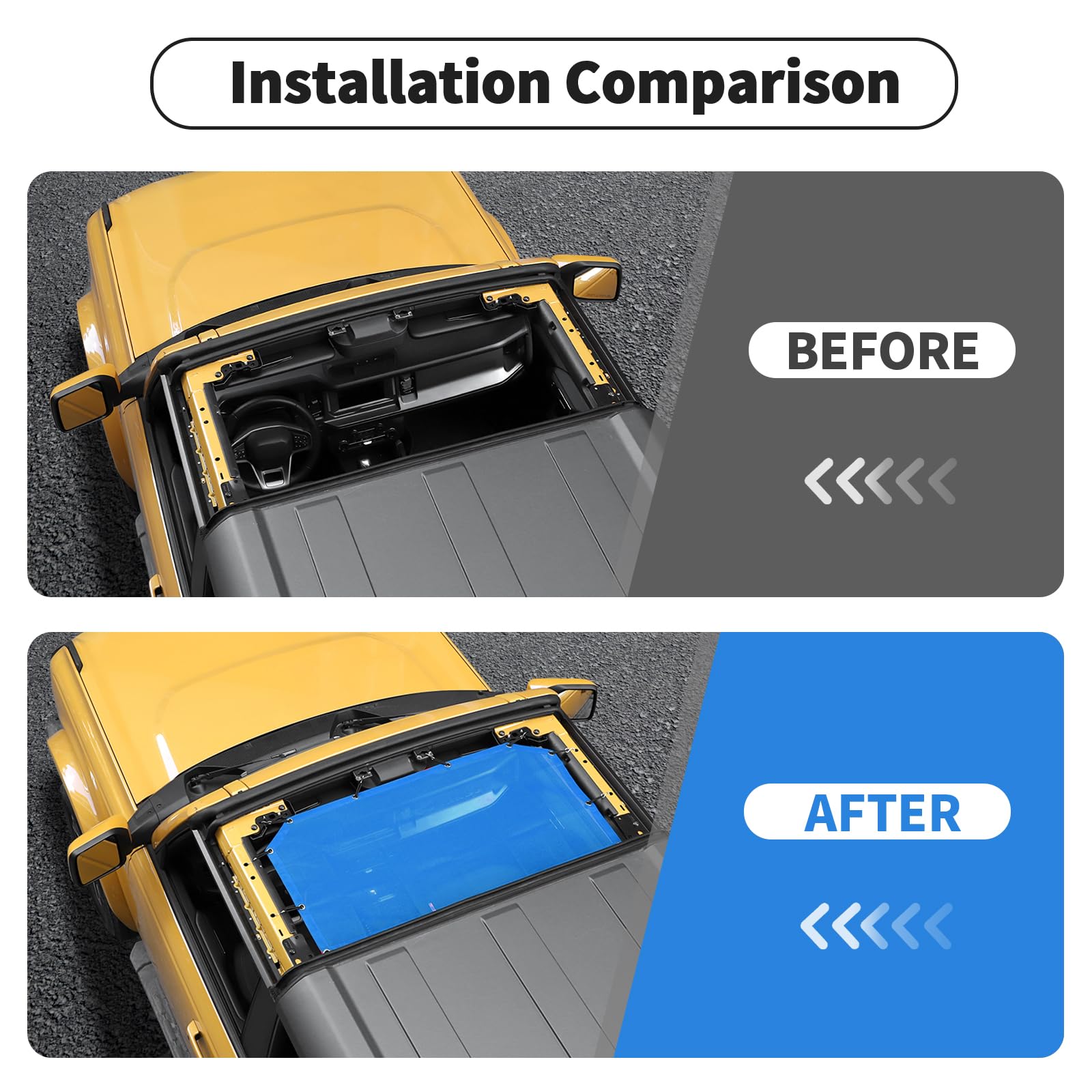Condition photo showing New/Like New for linskip front freedom panel sunshade compatible with ford bronco & bronco raptor 2021-2025, overhead