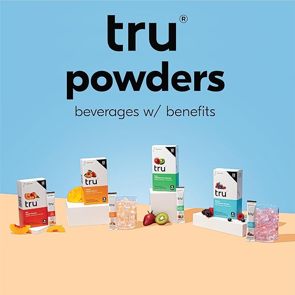 TRU GUT POWDER, PREBIOTICS AND PROBIOTICS FOR DIGESTIVE HEALTH, PEACH FLAVORED GUT HEALTH DRINK MIX WITH VITAMIN B3, SWEETENED WITH MONK FRUIT & STEVIA, CAFFEINE FREE, GLUTEN FREE, VEGAN, 12 PACKETS