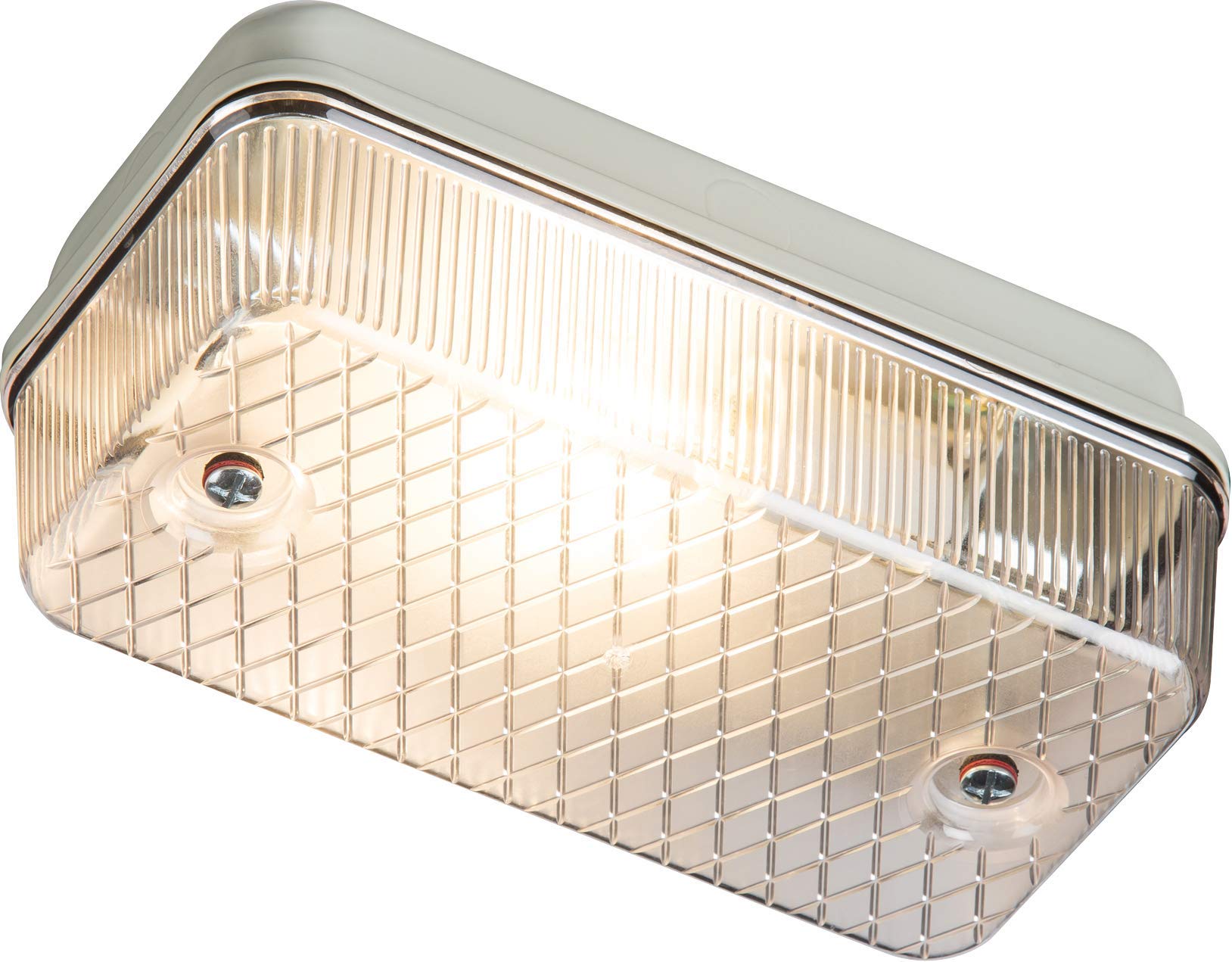 Knightsbridge IP65 Bulkhead Lamp Holder with Clear Prismatic Diffuser and Aluminium Base, E27, 100 W, White
