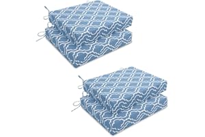 HARBOREST Outdoor Chair Cushions Set of 4 - Square Corner Waterproof Outdoor Cushions for Patio Furniture - Patio Furniture Cushions with Ties, 18.5"x16"x3", Blue Geometry