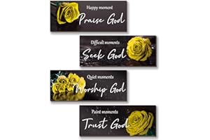ONIZHITY 4Pcs Yellow Bathroom Decor Yellow Wall Decor Religious Bible Verse Yellow Rose Wall Decor Rustic Wooden Christian Sign for Home Bathroom Office Bedroom Living Room Kitchen(Yellow 10x4