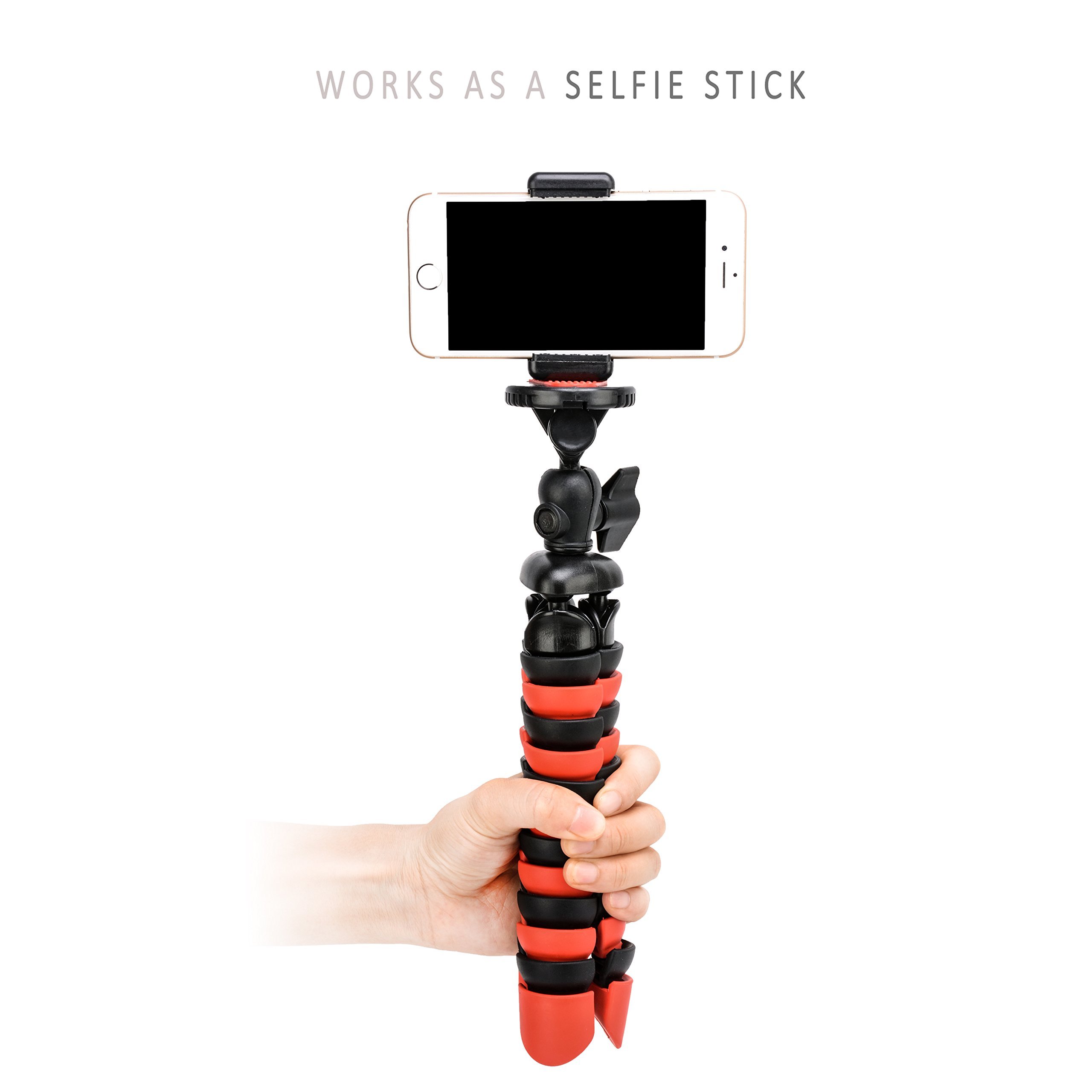 Tairoad Trípode flexible de 12 pulgadas con la pierna plegable y Smartphone libre y adaptador del montaje de Gopro El mejor trípode del recorrido (rojo + negro) …