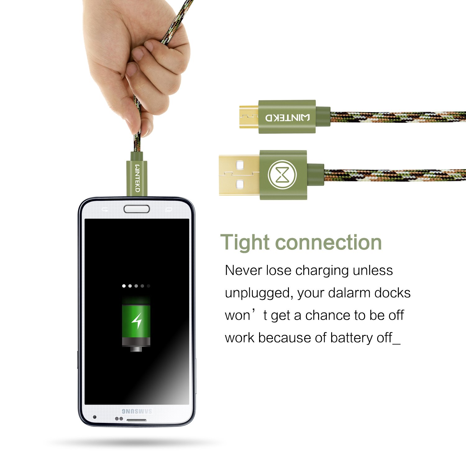 Micro USB Android Cable, WINTEKD [2-Pack 6.6ft] Premium Nylon Braided High Speed USB to Micro USB Charging Cord Android Fast Charger for Samsung Galaxy S7/S6/S5/Edge,Note 5/4/3,HTC,LG - (Camo Green)
