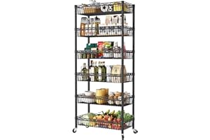SINGAYE Shelf 6 Tier Wire Shelving Unit Adjustable Storage Shelves Big Basket Rack for Garage Kitchen Office Pantry Laundry Room Organizers13.5 D x 30" W x 65" H Black
