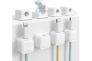 SMOFISH Cord Organizer Holder, 8 Pack Magnetic Desk Cable Clips Management, Hide Phone Charging Cable Keeper, Strong Adhesive Wire Charger Holder for Nightstand, Kitchen Appliances, Office Supplies