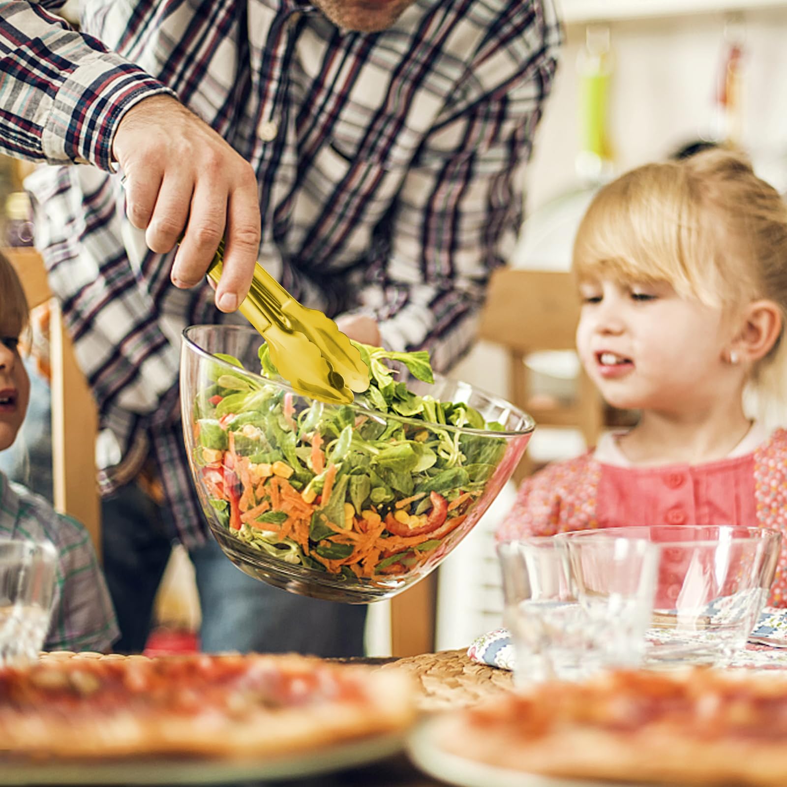 Gisly 6-Piece Gold Serving Tongs, Gold Serving Utensils, Stainless Steel Gold Plated Buffet Serving Tongs,Salad Buffet Tongs,9 Inch