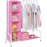 Univivi Kids Clothing Rack with Hanging Organizer, Short Toddler Dress Up Storage Rack for Hanging Clothes, Kids Wardrobe Closet for Baby Clothes, Dance Costumes, Pink/White