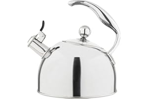 Viking 3-Ply Stainless Steel Tea Kettle, 2.6 Quart Stovetop Hot Water Pot with Tempered Glass Lid, Ergonomic Handle, Induction Ready, Satin Silver