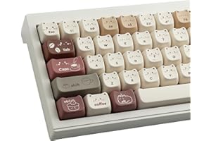 PBT Keycaps 142 Keys Cute Keycaps Dye-Sublimation Coffee Cat Keycap Mao Profile Custom Keycap for Cherry Gateron MX Swithes M