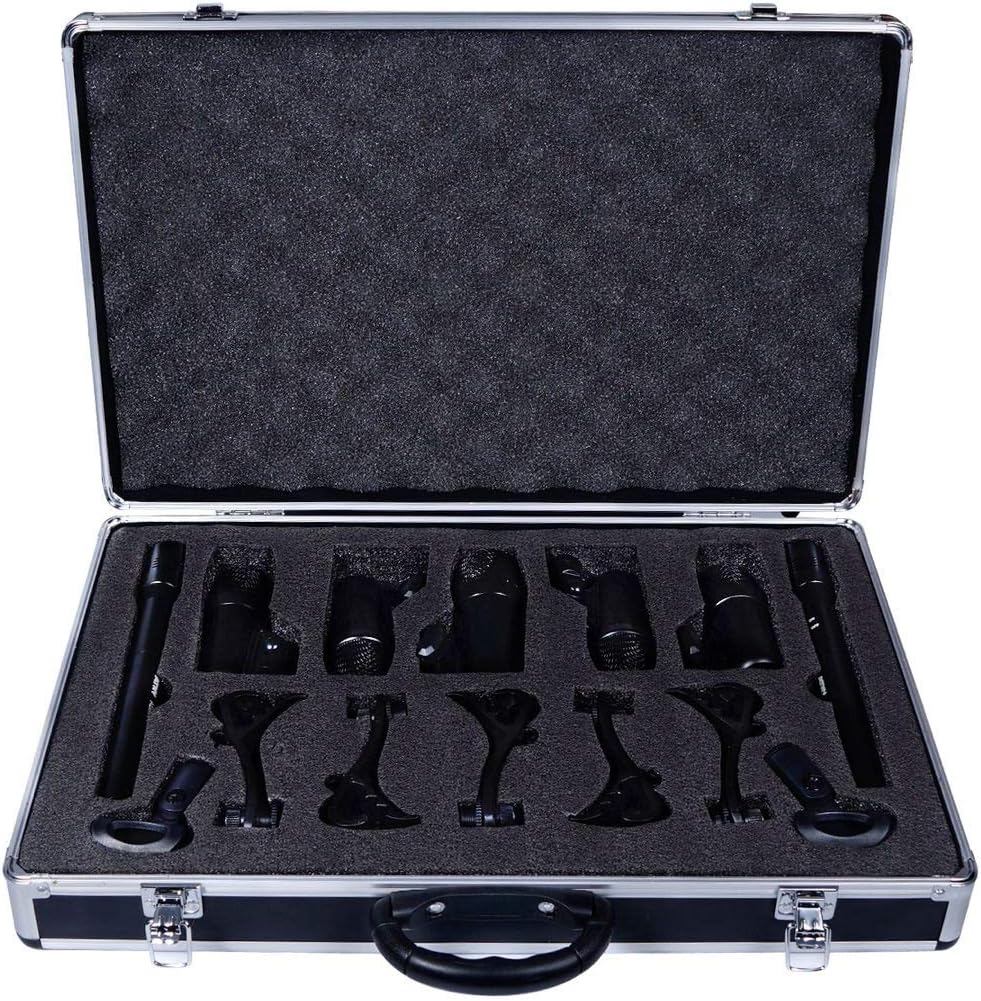 ATNY ADMK7 Supercardioid Dynamic Instrument Microphone - Pro 7-Piece Wired Dynamic Drum Mic Kit - Kick Bass, Tom - Snare & Cymbals Microphone Set (7-Piece Wired Dynamic Drum Mic Kit, Black): Home Audio & Theater