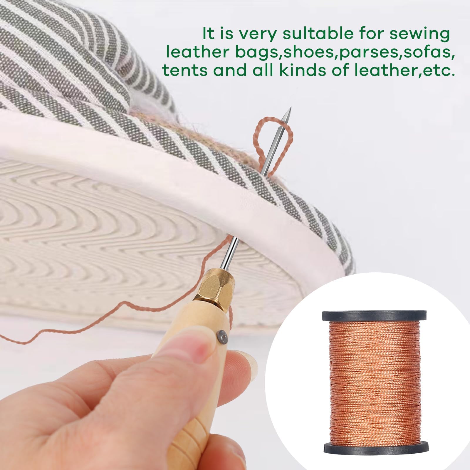 Nurkul 3-Spool Nylon Thread Sewing Kit, 80 Yards Each, Heavy Duty Needles (5 Straight, 2 Curved), Sewing Awl, Ideal for Upholstery, Leather, Shoes & DIY Crafts
