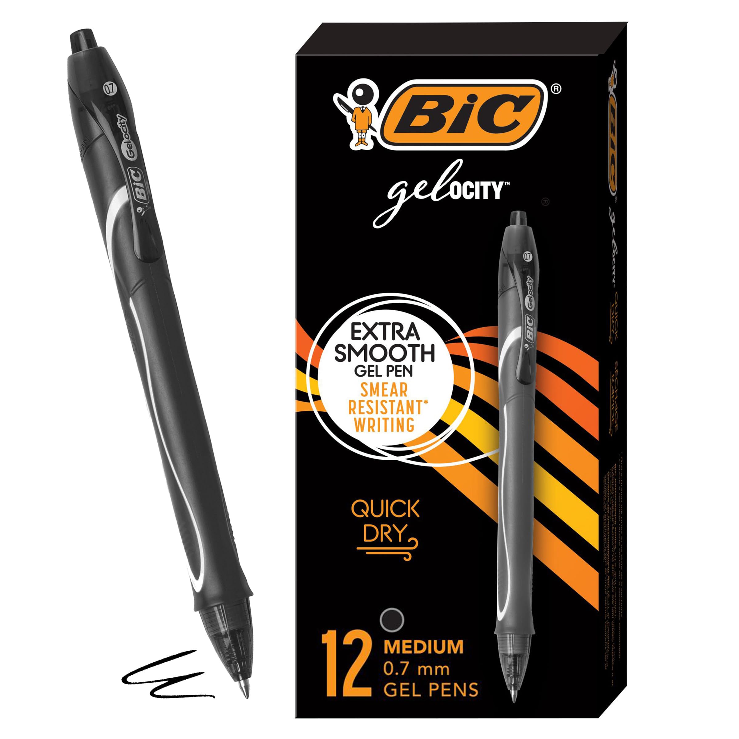 BIC Gelocity Quick Dry Black Gel Pens, Medium Point
