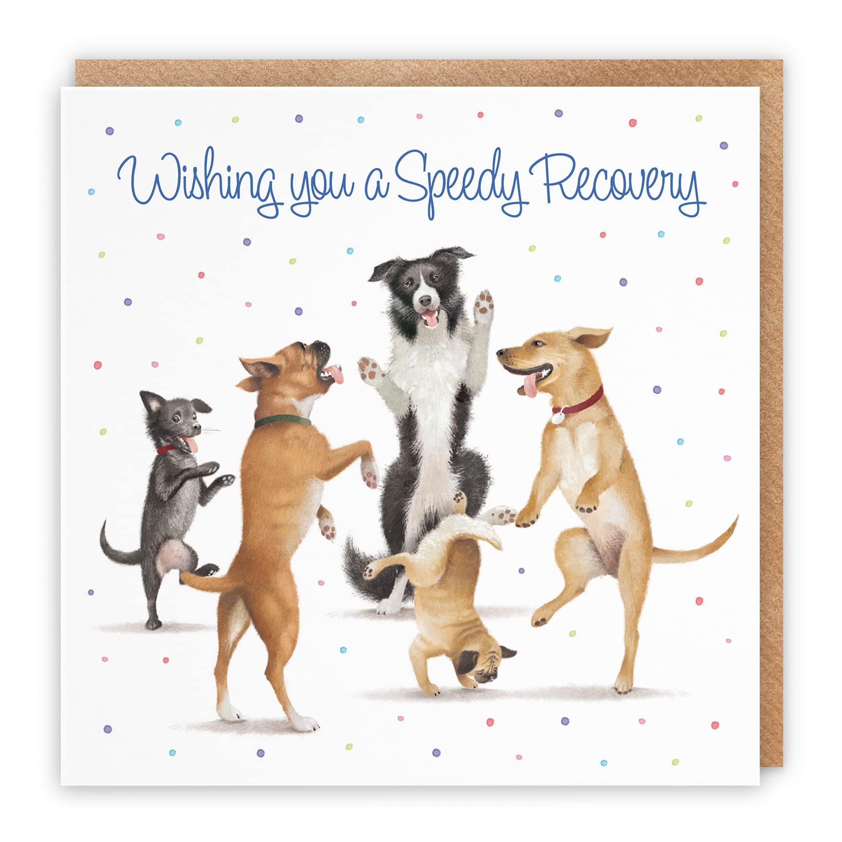 Hunts England Wishing You A Speedy Recovery Card - Dancing Dogs - Feel Better Soon/Get Well Soon Card For Men, Women, Kids, Adults, Boys, Girls, etc. - Milo's Gallery Collection