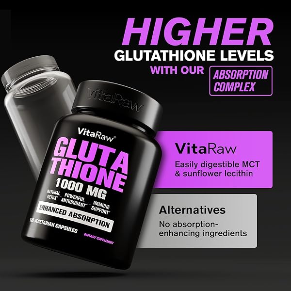 1000MG GLUTATHIONE FOR IMMUNE SUPPORT – 100MG ABSORPTION COMPLEX – REDUCED LIPOSOMAL GLUTATHIONE SUPPLEMENT WITH ALPHA LIPOIC ACID – BRAIN BOOSTER, GLOWING SKIN, LIVER SUPPORT, 120 VEGETARIAN CAPSULES