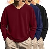 August Alley 3 Pack Men's Big and Tall Shirts Thermal Fleece Lined Long Sleeve Tops V Neck Sweatshirts Base Layer Tees Winter