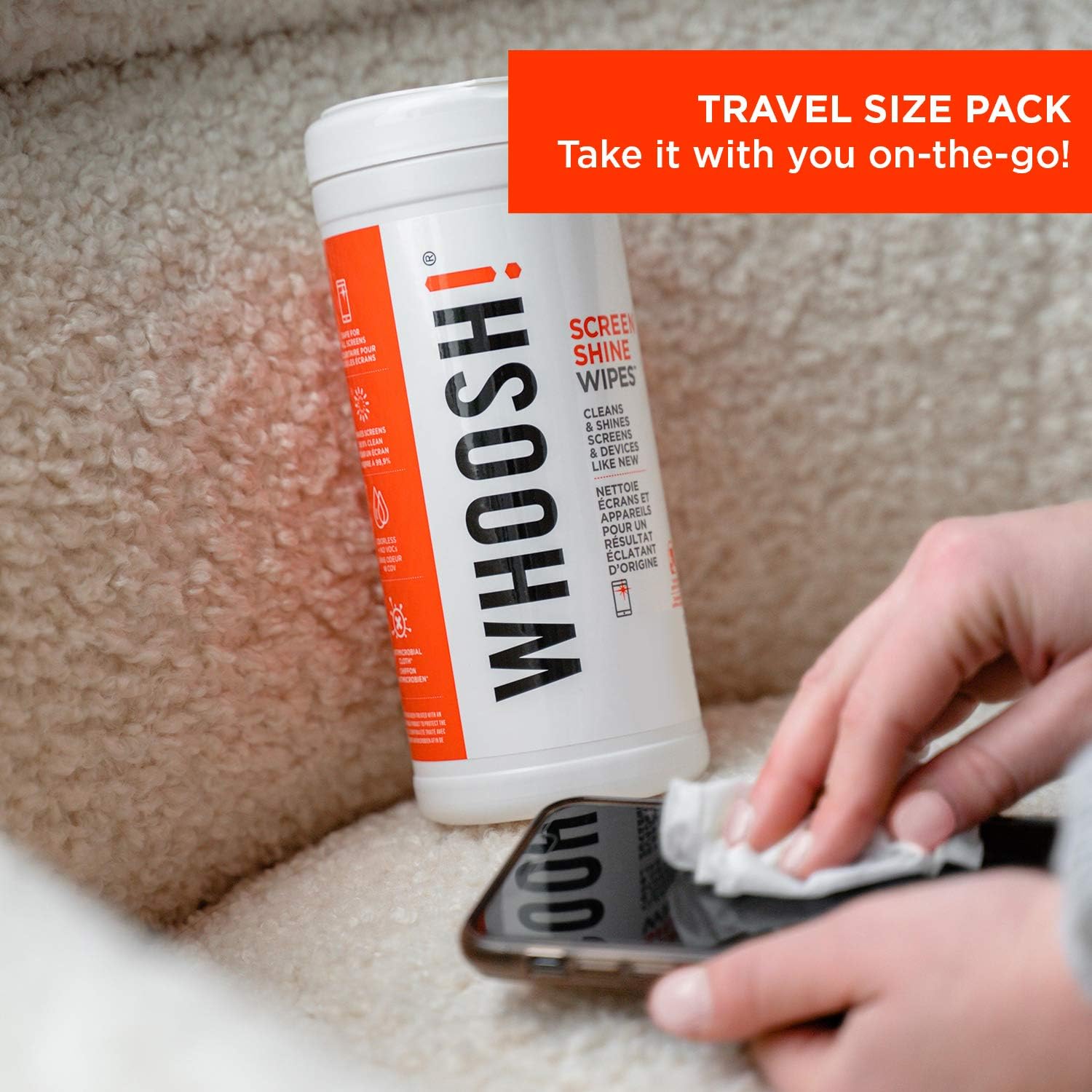WHOOSH! Screen Shine 90 Electronic Wipes with Microsuede Cloth, Lint-Free, Non-Abrasive Wipe Design with Streak-Free Finish - Image 5