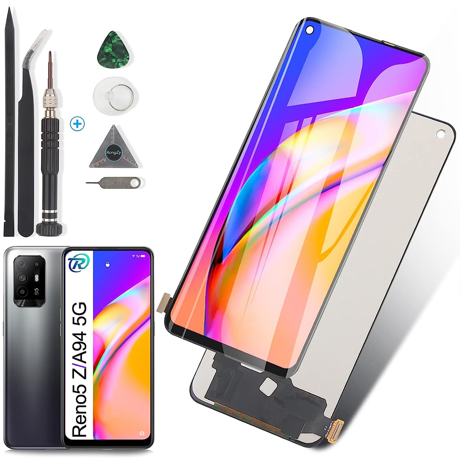 RongZy Display for Oppo A94 5G Screen Replacement LCD Touch Screen Internal Digitizer for Oppo A94 5G CPH2211 Replacement Assembly with Tools Kit(Black,Not for A94 4G)