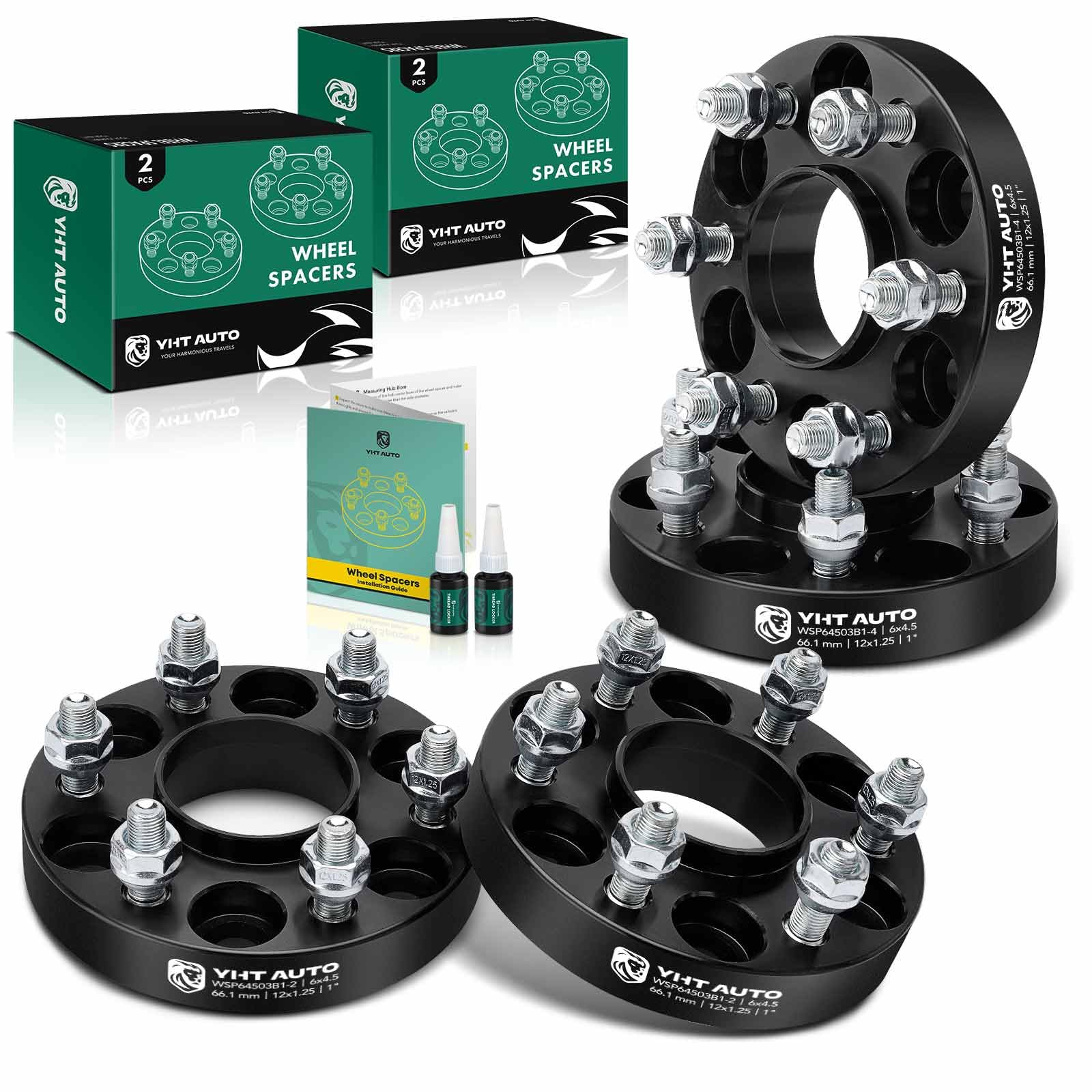 Photo 1 of YHTAUTO 6x4.5 Hub Centric Wheel Spacers 1 inch Compatible with Nissan, Suzuki Models, Frontier, Pathfinder, Xterra, Equator Tire Spacers M12x1.25 Studs, 66.1mm Hub Bore 6 Lug 4PCS Black