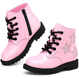 Berhood Girls Combat Boots Water-Resistant Ankle Boots | Side Zipper & Lace Up for Toddler/Little Kid/Big Kid