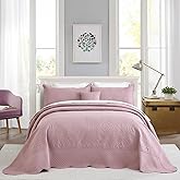 HZ & HY Oversized King Bedspread 128x120 Extra Wide, Ultrasonic Coverlet Bedding Set, Lightweight Thin Comforter, Reversible, 5 Piece, 100% Microfiber, Mauve Shadows