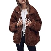 YYW Jackets for Women,Casual Fleece Fuzzy Faux Shearling Warm Winter Oversized Outwear Jackets Shaggy Coat