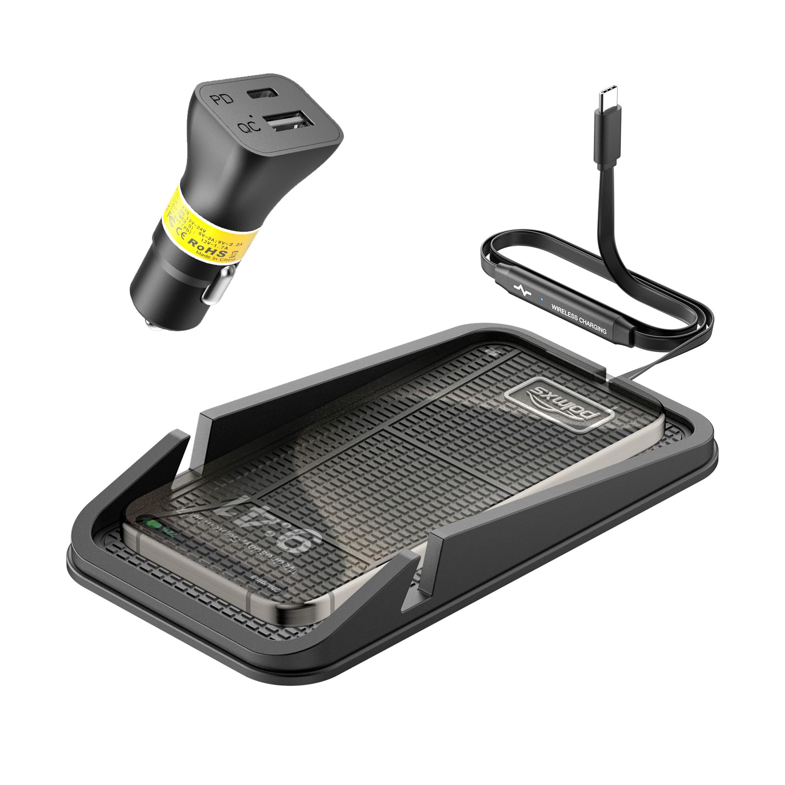 Photo 1 of Wireless car Charger Charging pad,POLMXS No-Slip Wireless Phone Charger for car Cell Phone Cordless Charging mat Compatible with iPhone 16/15/14/13/12 Galaxy S23 S22 S21 Note10(C17)