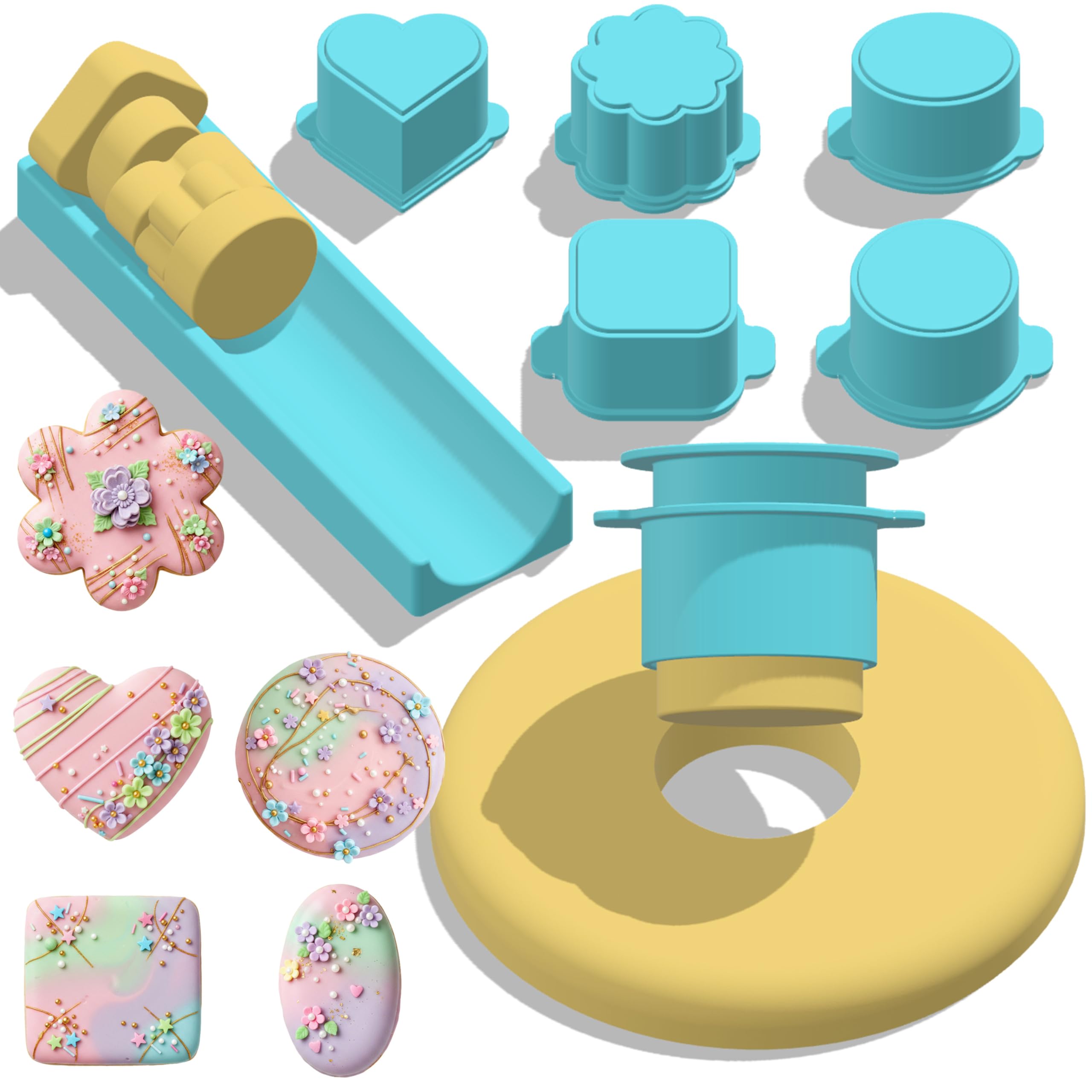 Photo 1 of Hokkieam 5 PCS Cake Pop Mold Set with 7.87-inch Tray, Heart Square Cloud Oval Round 3D Printed Cake Pop Cutter and Pusher, Baking Molds for Home Baking, Birthday Parties, Wedding Desserts