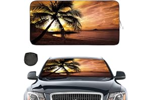 Gven Windshield Sun Shade, Car Shade Front Window Sunset-Yellow Style Sun Visor for Car Shield Blocks UV Rays Automotive Interior Sun Protection for Car Truck SUV (Sunset-Yellow, Large