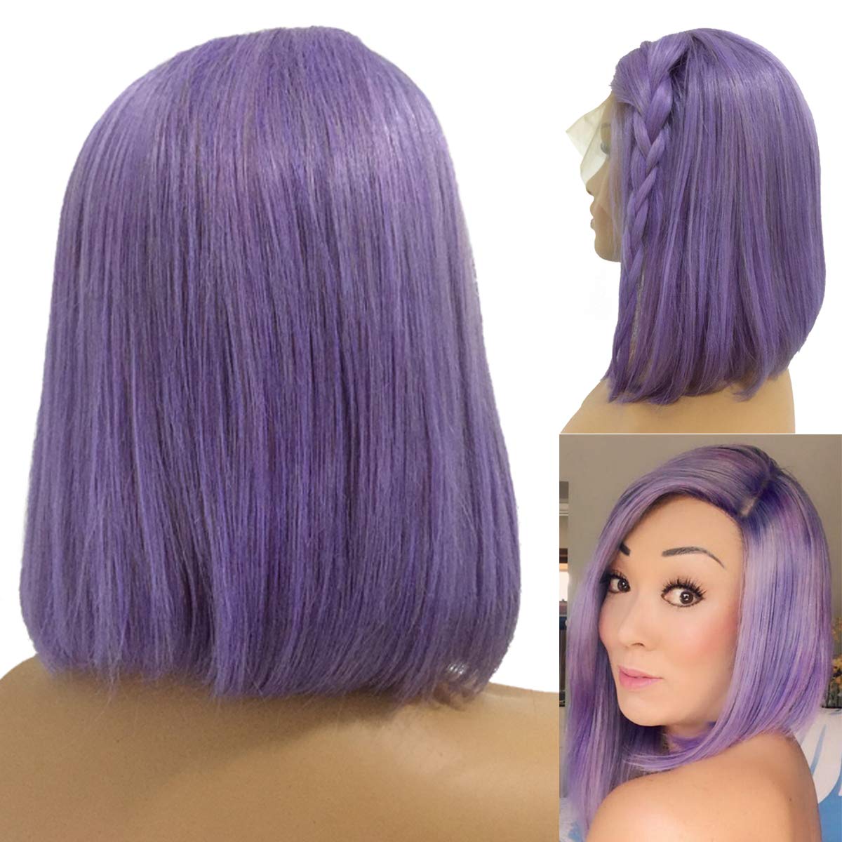 8 Inch Short Straight Lilac Lace Front Wig 13x6 Deep Part