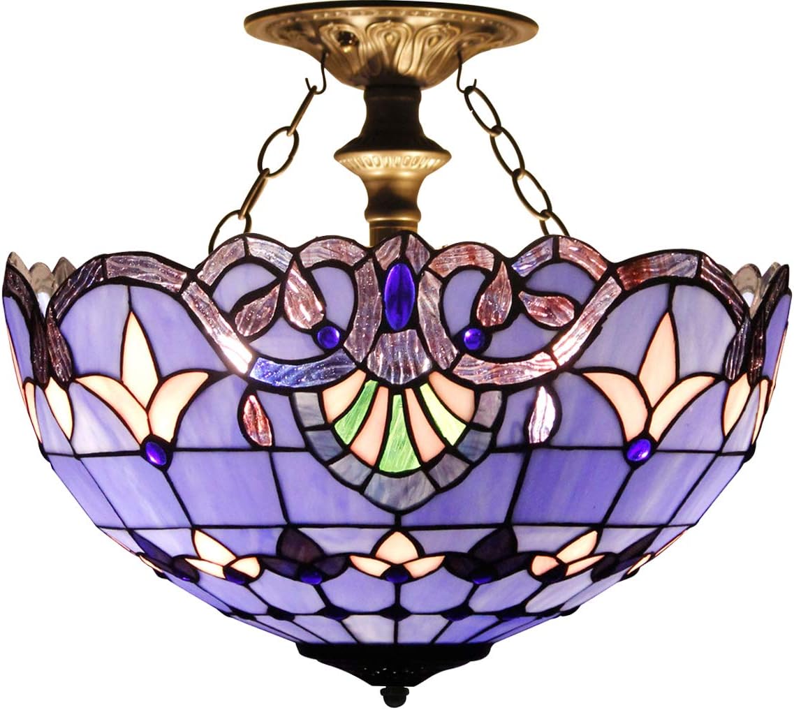 Tiffany Ceiling Fixture Lamp Semi Flush Mount 16 Inch Blue Purple