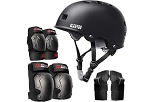 OutdoorMaster Skate Protective Gear Set for Adult & Youth, Skateboard Helmet Knee and Elbow Pads with Wrist Guards for Scooter, Inline Roller Skating, Skateboarding