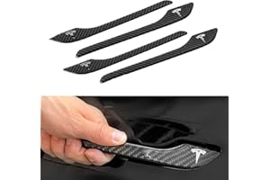 ONKENTET 4PCS Door Handle Cover Compatible with Tesla Model 3 (2019-2025) Highland Model Y (2020-2026) Juniper Real Carbon Fiber 3D Sticker Wrap Covers Exterior Trim Door Sill Protector Accessories (Black)
