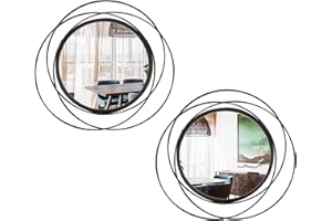 Cityelf 2 Set 13.3'' Black Circle Mirrors Wall Decor Iron Frame Wall Art Round Mirror Home Decor Hanging for Living Room/Bedroom/Bathroom/Entryway (Medium Size 13.3 inch,Circles)