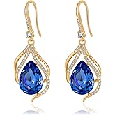 Austrian Crystal Hollow Teardrop Halo Drop Twisted Dangle Earrings for Women 14K Rose Gold Plated Hypoallergenic Jewelry