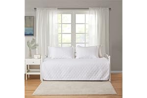 KEBURY 3 Piece White Daybed Cover Set Twin Reversible Cozy Daybed Bedding Sets Double Sided Quilting Bedspread Coverlet Geometric Print Day Bed Cover All Season for Twin Bed With 2 Standard Shams,39"x75"