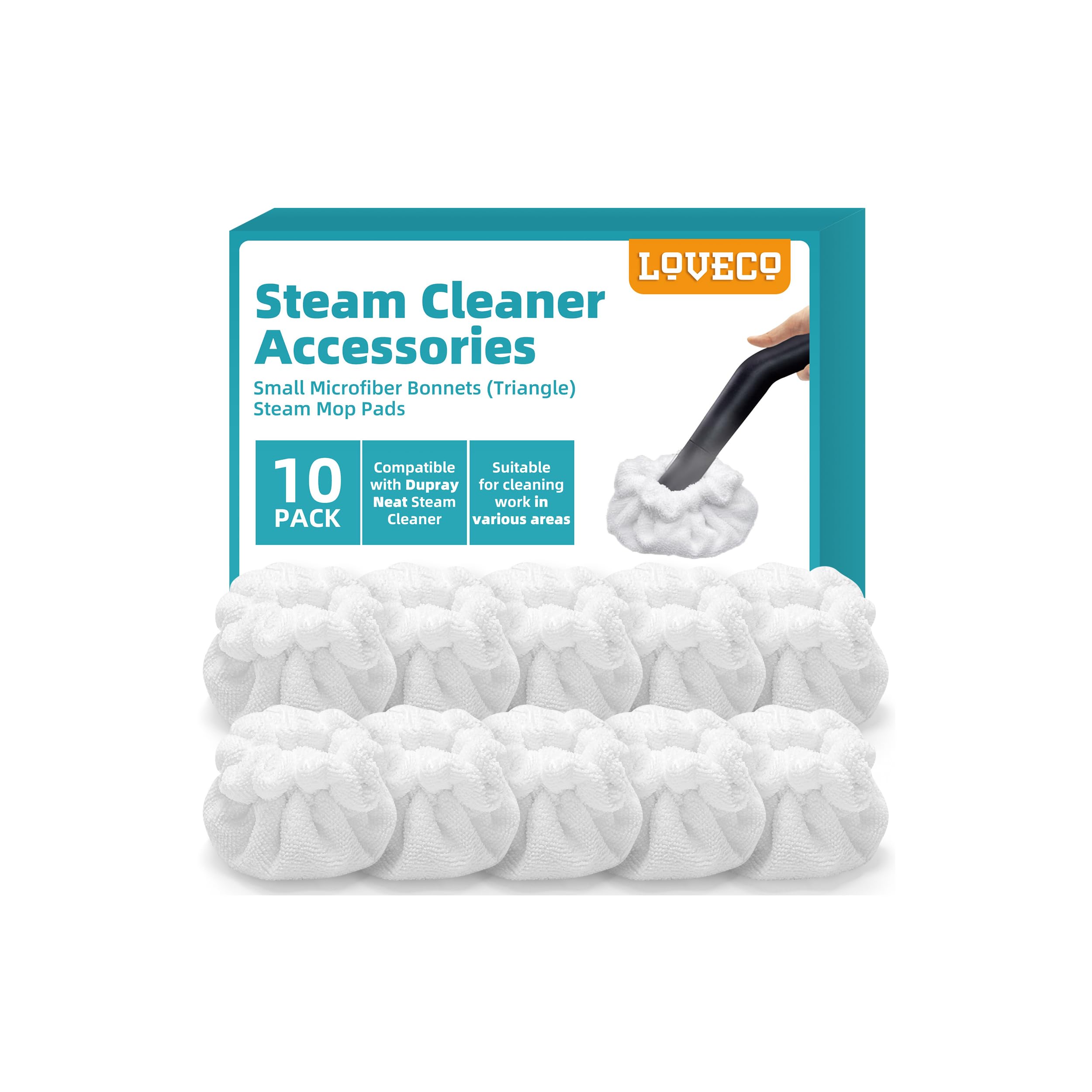 LOVECO Small Microfiber Bonnets (Triangle) Compatible with Dupray Steam Cleaner, McCulloch, awasky, etc, Reusable Washable Steam Cleaner Accessories for Multi-Surface, Universal Soft Microfiber Cloths