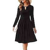 Annebouti Womens 2026 Spring Long Sleeve Keyhole Neckline A-Line Pleated Casual Semi-Formal Midi Dress with Pockets
