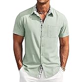 Runcati Mens Short Sleeve Shirt Button Down Casual Summer Beach Shirts Vacation Wedding Tops with Pocket