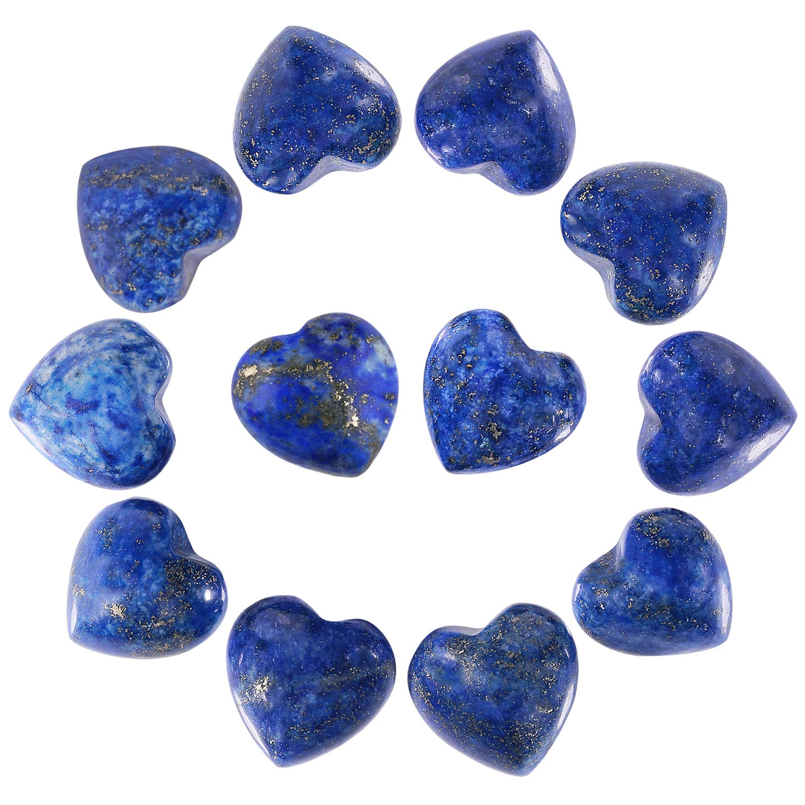 Nupuyai 12pcs Lapis Lazuli Crystal Heart Love Palm Worry Stone for Chakra Healing, Carved Stone for Home Decoration 1.5cm