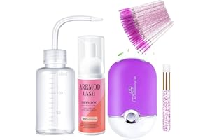 AREMOD Eyelash Cleanser for Extensions, Lash Shampoo Kit with Lash Fan, 60ml Lash Shampoo,Cleaning Brush and Wash Bottle for Lash Bath(purple)