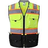 JKSafety Hi-Vis Unisex Surveyor Safety Vest Heavy Duty PPE Inner Pockets ANSI/ISEA Compliant