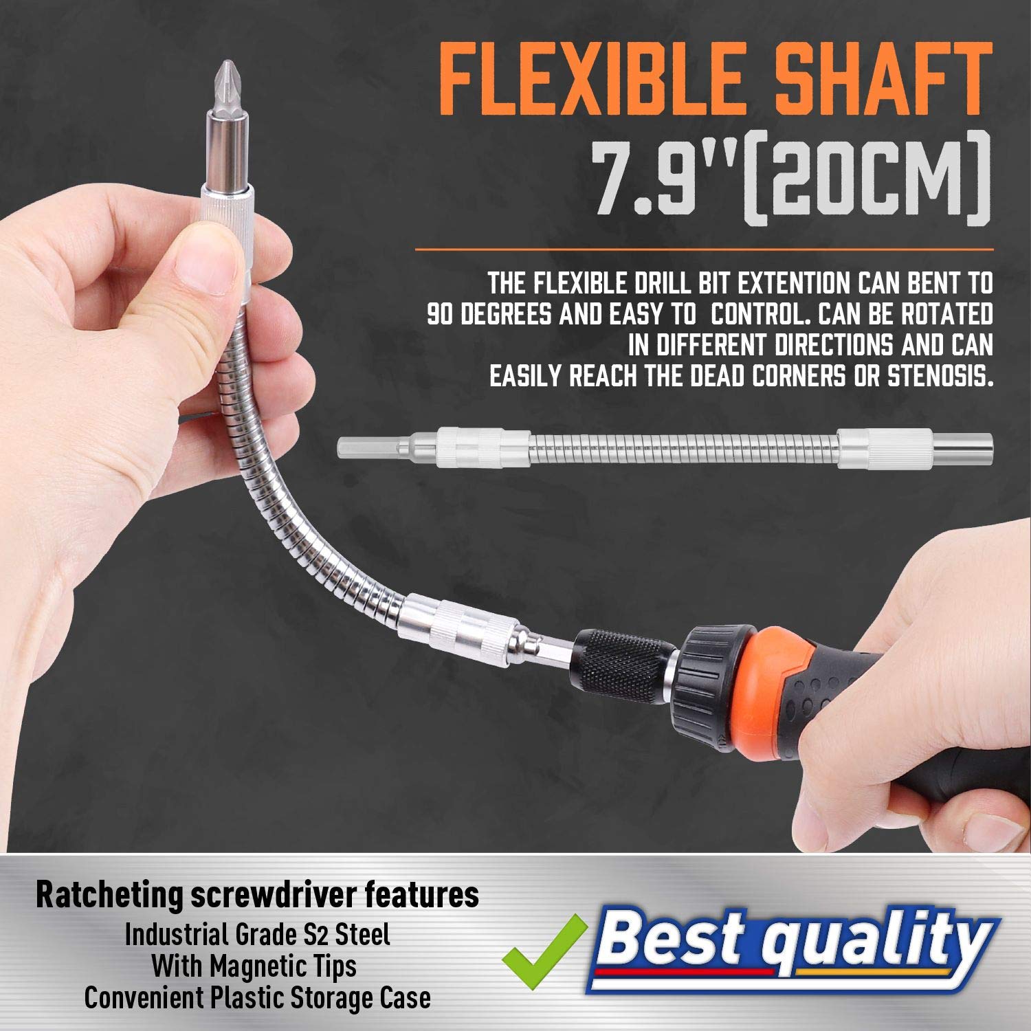 Amartisan Magnetic Ratchet Screwdriver Set, 34-Piece Multi-bit Ratchet Screw Drivers, Slotted/Philips/Pozi/Torx/Hex