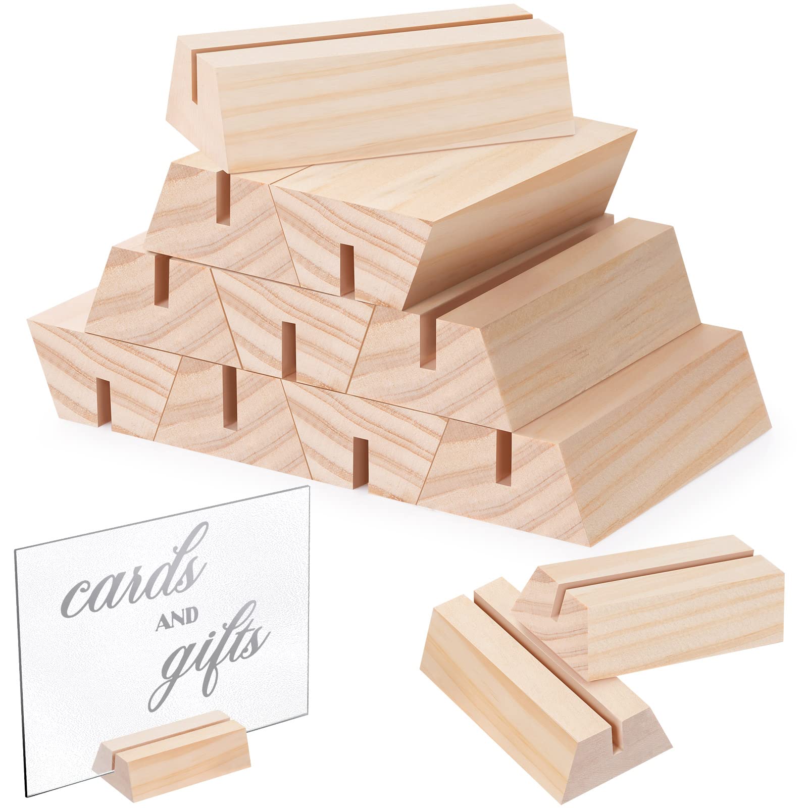 Photo 1 of 12 Pieces Wood Place Card Holders Trapezoidal Wooden Table Number Holder Sign Support Stands for Name Card for Wedding Retail Shop Birthday Party Events Home Decoration (0.12 Inches)