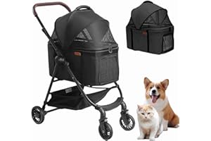 ARLIFO Dog Stroller with Detachable Carrier 3 in 1 Foldable Travel Pet Cat Stroller for Small Medium Puppy Cats up to 50lbs (Black)