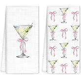 OINDADE Martini Decor Kitchen Towels Set of 2, Gifts for Martini Lovers Hand Towel, Pink BowMartini Dish Tea Towels for Kitchen Home Bar Decorative, Bow CoquetteMartini Bar Cart Decor, 16x24In
