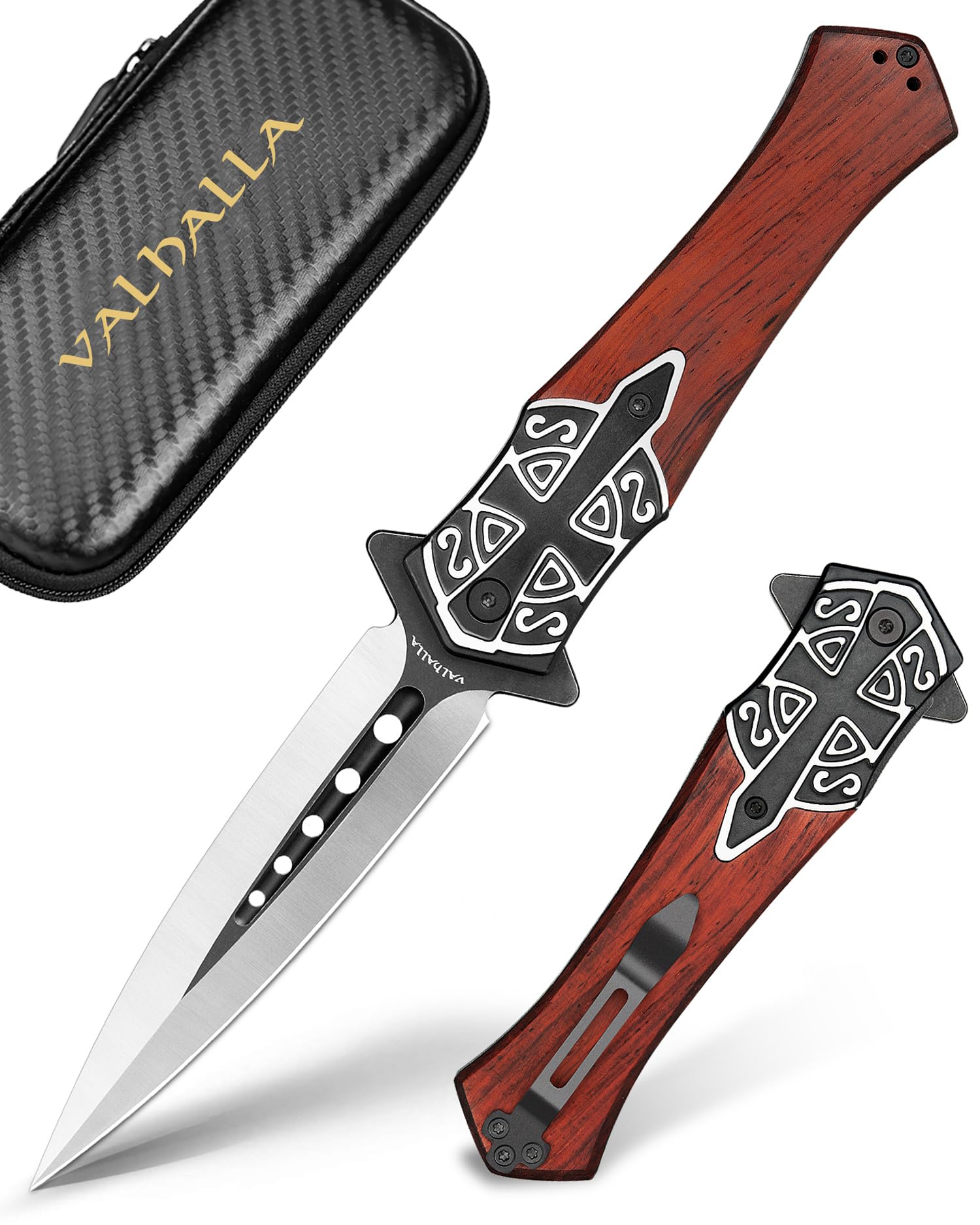 LOTHAR PASTOR 2 Klappmesser, D2 Stahl Einhandmesser mit Gürtelclip, Taschenmesser mit 3D Prägen Reliefgravur, Liner Lock, Geeignet für Sammlung